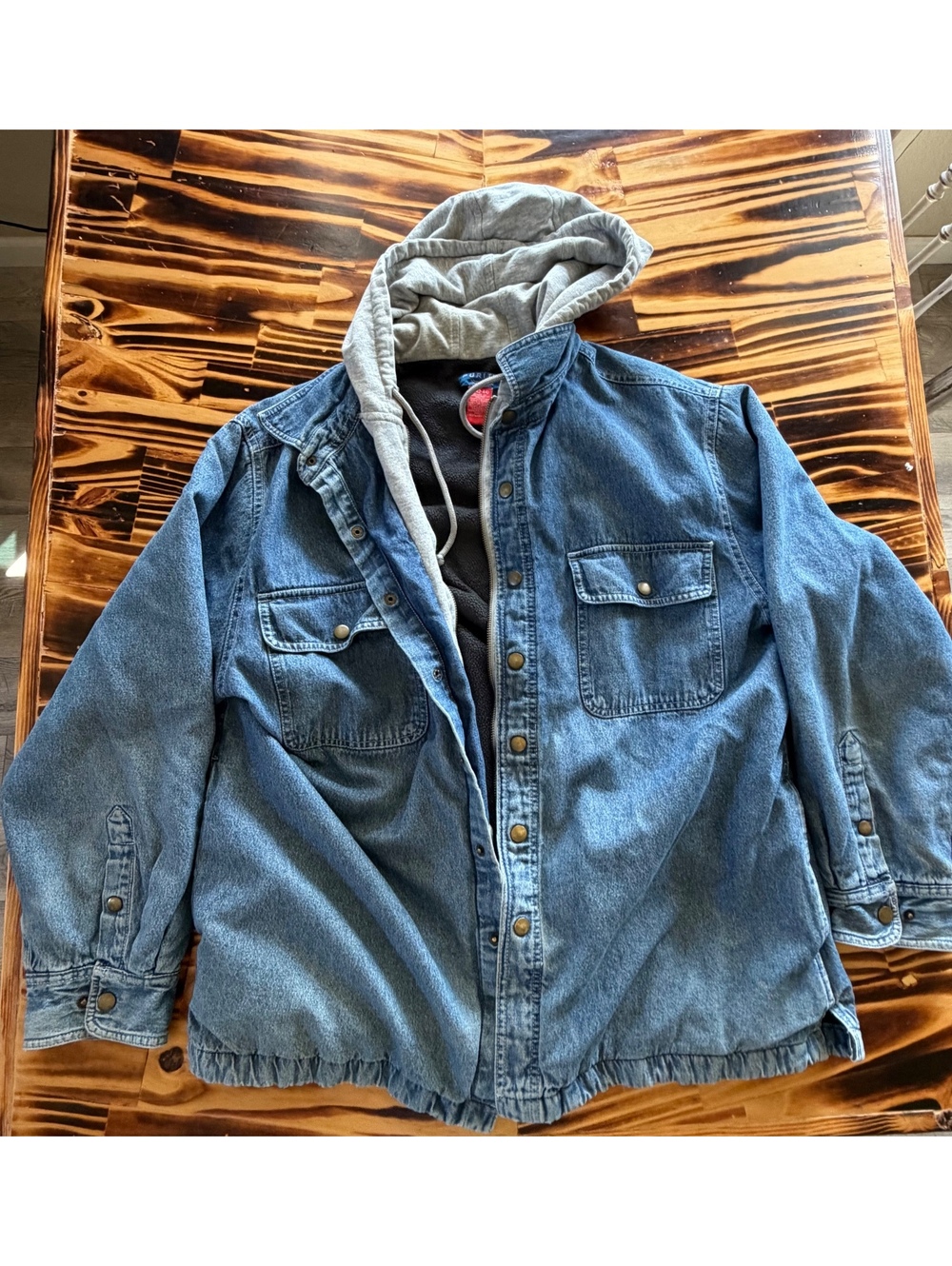 Puritan Men's Dark Denim Utility Jacket with Hooded Lining Size L 42-44